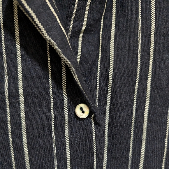 Monk & Lou Womens XS Blue Blouse White Stripe Button Up Short Sleeve Top - Picture 4 of 6